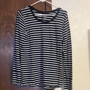 A.n.a Black and White Striped Long Sleeve Top